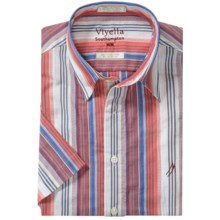 Viyella Southhampton Stripe Shirt - Short Sleeve (For Men) in Wine - Closeouts