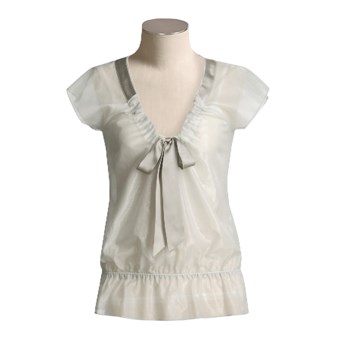 Votre Nom Sheer Cotton-Rich Blouse - Short Sleeve (For Women)