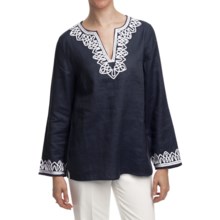 Washable Linen Tunic Shirt - Long Sleeve (For Women) in Navy - 2nds