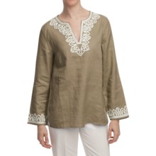 Washable Linen Tunic Shirt - Long Sleeve (For Women) in Tan - 2nds