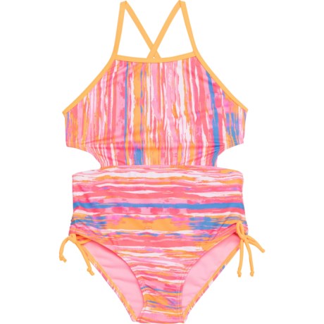 Kensie Watercolor Stripe One-Piece Swimsuit - UPF 50 (For Little Girls) - CORAL (4 )
