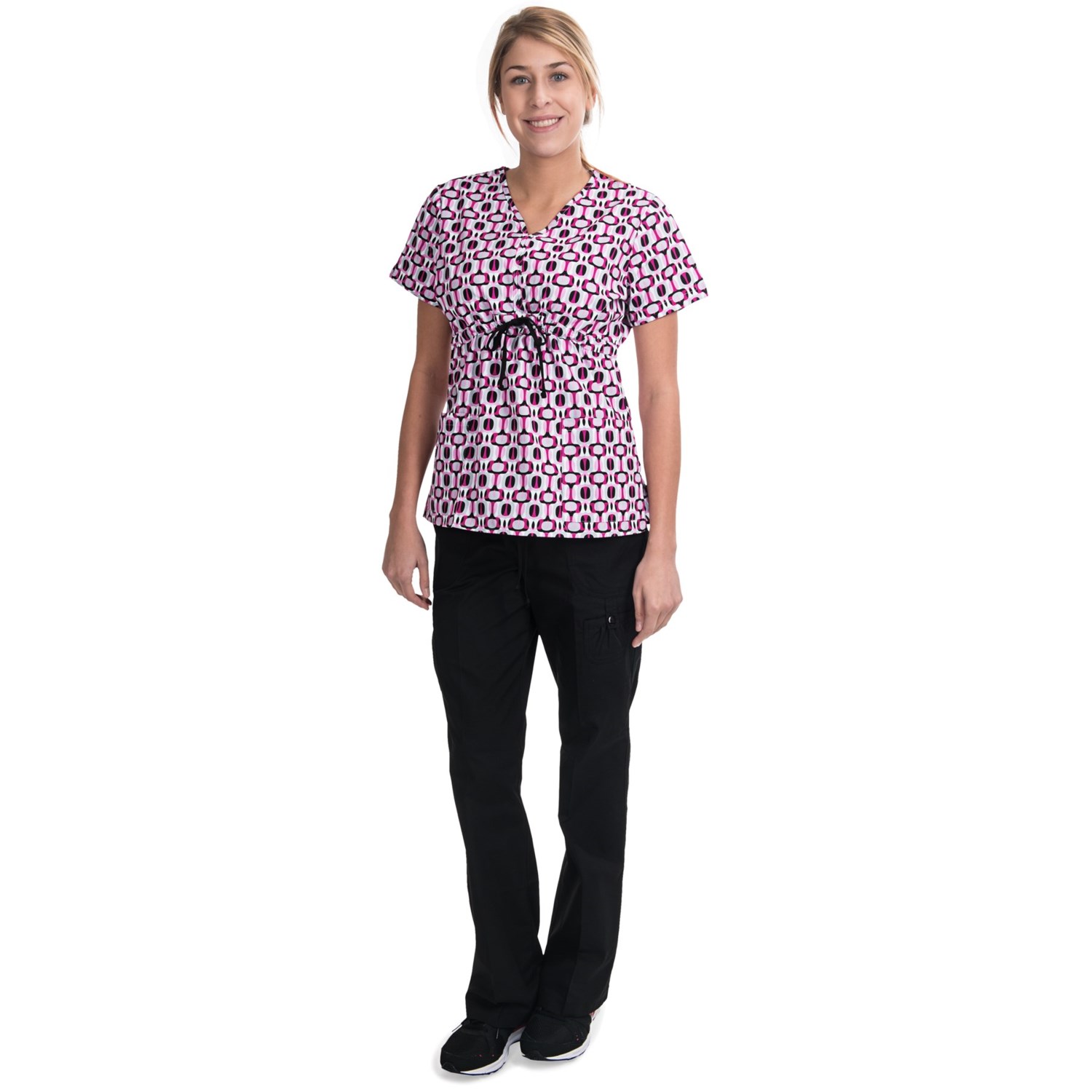 White Cross Drawstring Empire Waist Scrub Top (For Women) 6554U Save 50