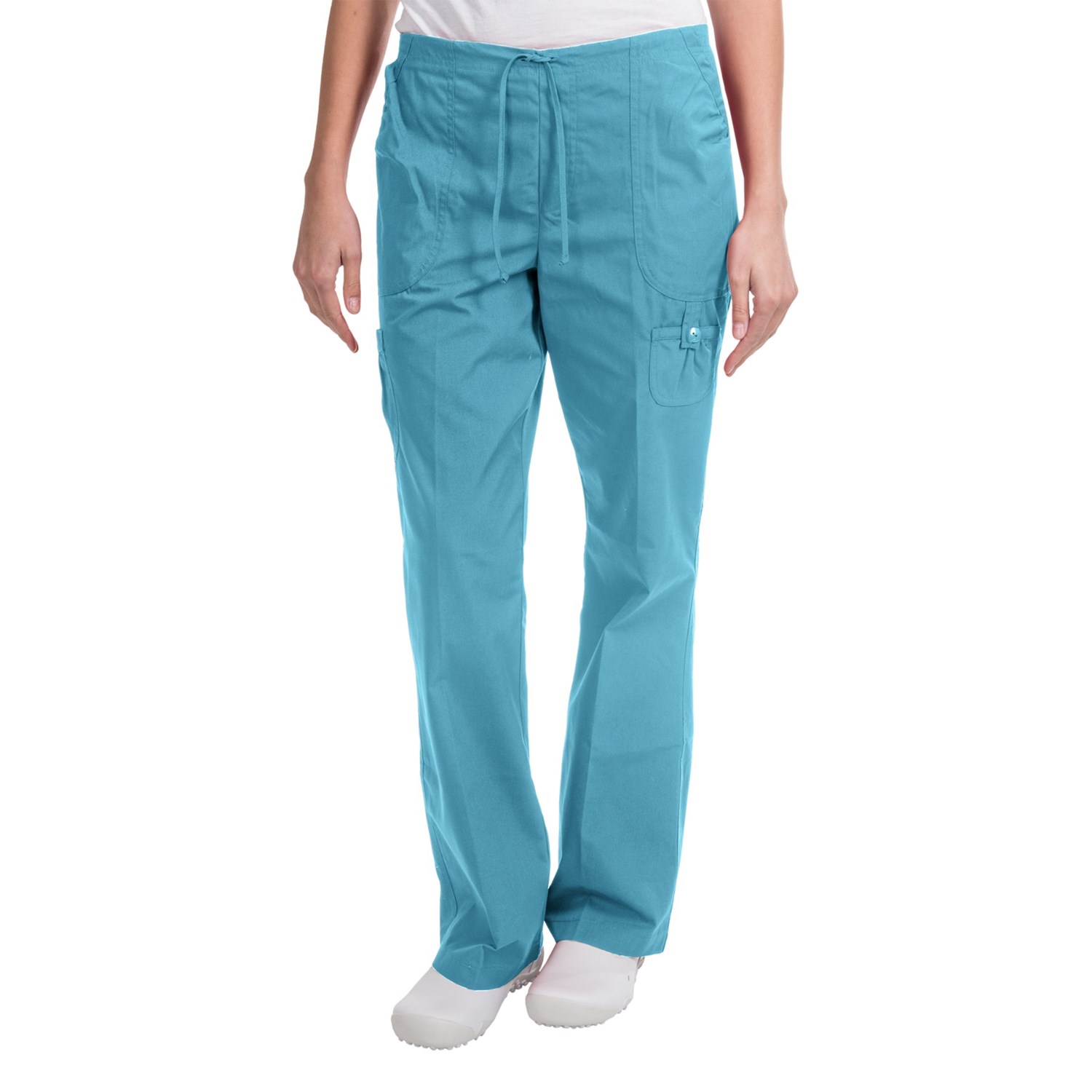 White Cross Gathered Cargo Pocket Scrub Pants Solid (For Women