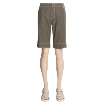 White Sierra Ridgecrest Roll-Up Bermuda Shorts - Herringbone , Cotton-Rich (For Women) in Cigar