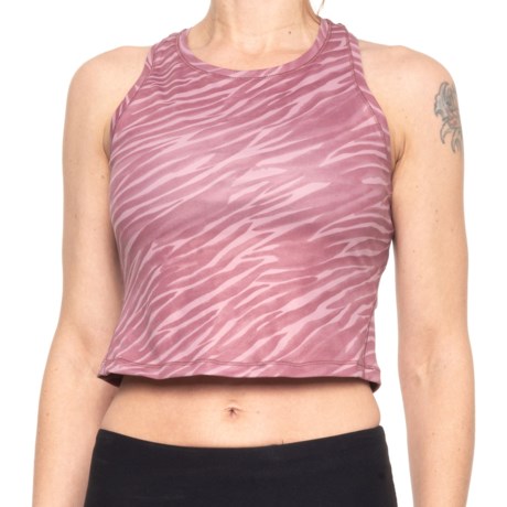 90 Degree by Reflex Wild Safari Printed Crop Muscle Tank Top (For Women) - MAUVE TAUPE (XS )