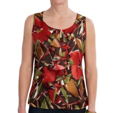 Womyn Twill Print Shirt - Single Ruffle, Sleeveless (For Women) in Red/Green/Brown Mulit - Closeouts