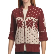 Woolrich Fair Isle Cardigan Sweater - 3/4 Sleeve, Zip Front (For Women) in Dark Ruby - Closeouts