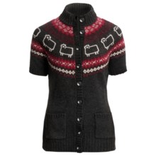 Woolrich Summer Sweater - Lambswool, Button Front, Short Sleeve (For Women) in Onyx - Closeouts