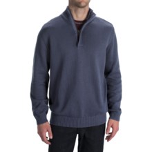 Worn Cotton Sweater - Zip Neck, Elbow Patches (For Men) in Navy - Closeouts