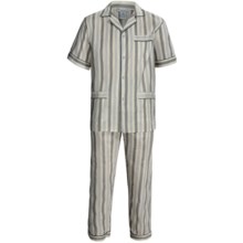 Woven Cotton Pajamas - Short Sleeve (For Men) in Yellow/Taupe Patterned Stripe - Closeouts