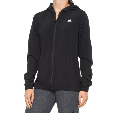 Adidas Woven Hooded Wind Jacket - Full Zip (For Women) - BLACK (M )
