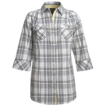 Woven Plaid Tunic Shirt - Cotton, 3/4 Sleeve (For Plus Size Women) in Cream/Grey - 2nds
