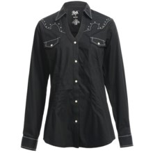 Wrangler Rock 47 Cotton Poplin Y-Neck Shirt - Snap Front, Long Sleeve (For Women) in Black - Closeouts