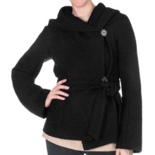 Wraparound Boucle Jacket - Hooded (For Women) in Black - 2nds