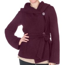 Wraparound Boucle Jacket - Hooded (For Women) in Burgandy - 2nds