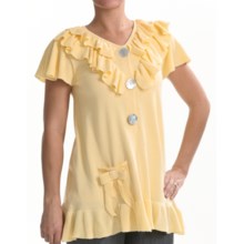 Z Ruffled Baby Doll Cardigan Shirt - Short Sleeve (For Women) in Lemon Chiffon - Closeouts