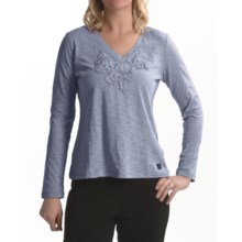 Zen 101 by Tribal Sportswear Floral Applique Shirt - Cotton Slub, Long Sleeve (For Women) in Bleu Ice