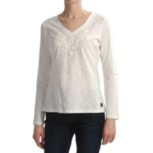 Zen 101 by Tribal Sportswear Floral Applique Shirt - Cotton Slub, Long Sleeve (For Women) in Marshmallow