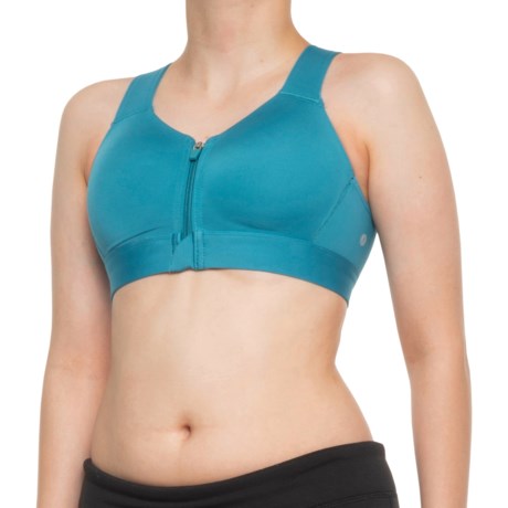 Layer 8 Zip-Front Cross-Back Sports Bra - High Impact (For Women) - LARKSPUR (XL )
