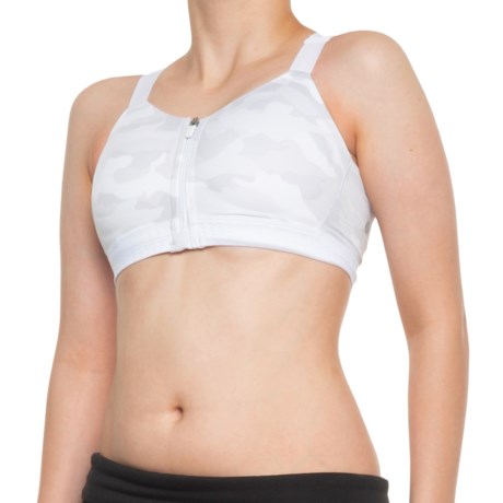 Layer 8 Zip-Front Cross-Back Sports Bra - High Impact (For Women) - WHITE CAMO (L )
