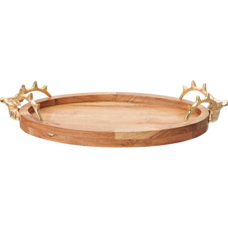 34th & Pine Wooden Serving Tray with Antler Handles in Natural/Gold