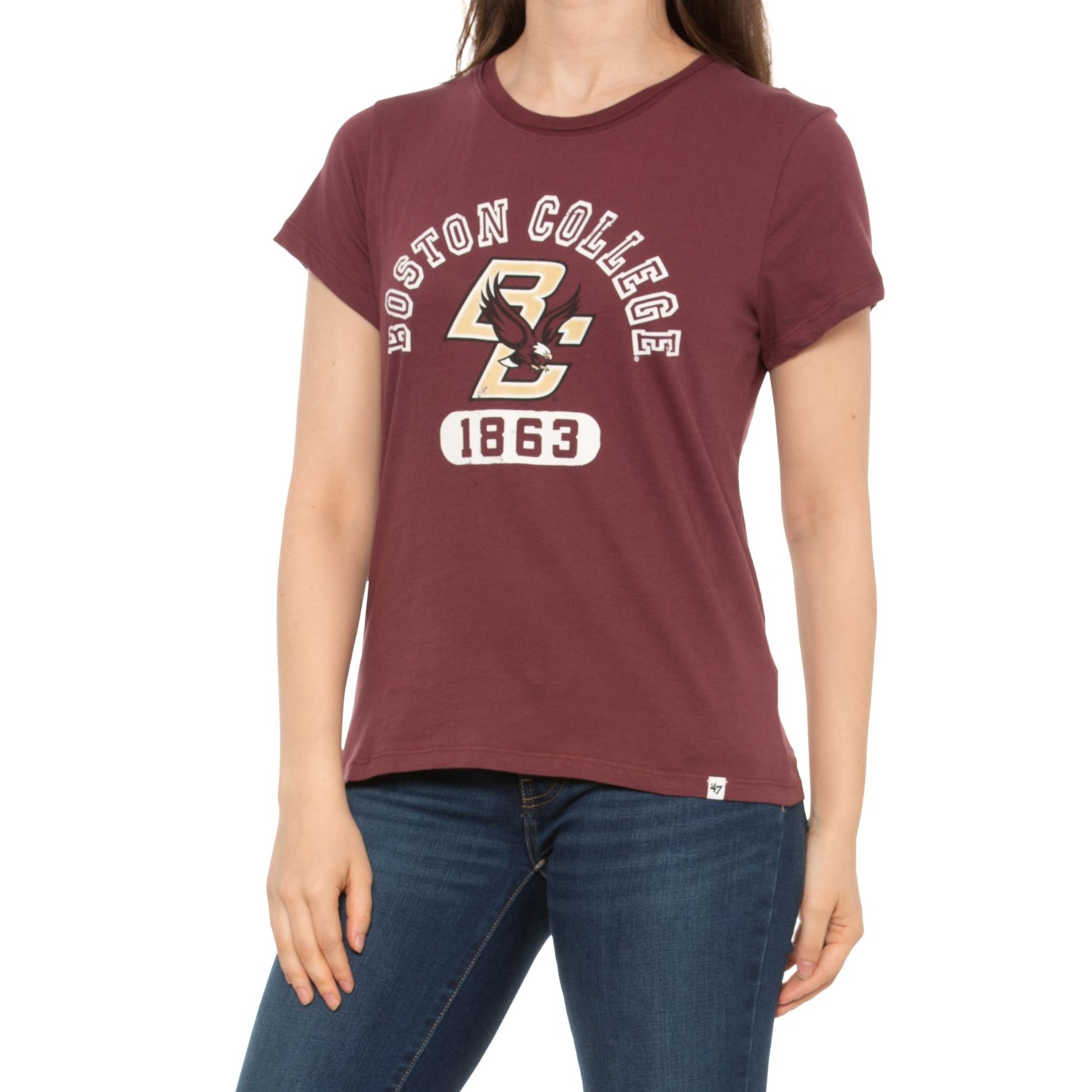 47brand Boston College Artifact Frankie T-Shirt for Women | Mulberry Maroon | Size Small