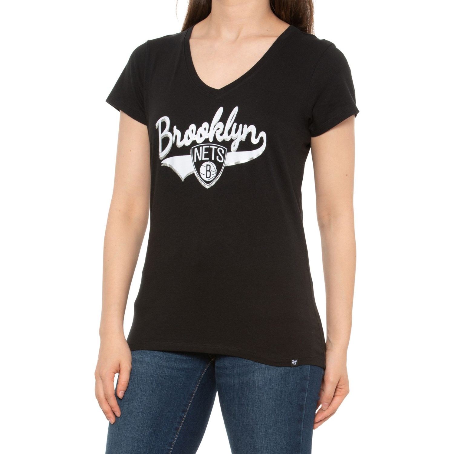 47Brand Brooklyn Nets Clutch Splitter V-Neck T-Shirt - Short Sleeve - Save  37%