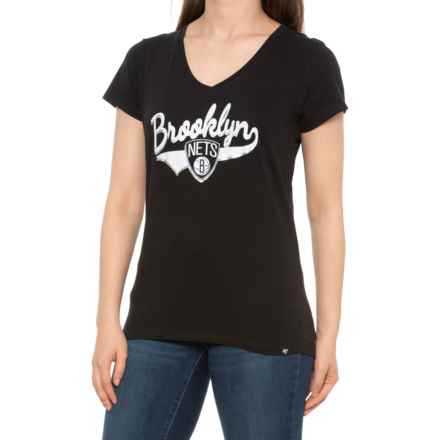 47Brand Brooklyn Nets Clutch Splitter V-Neck T-Shirt - Short Sleeve in Jet Black