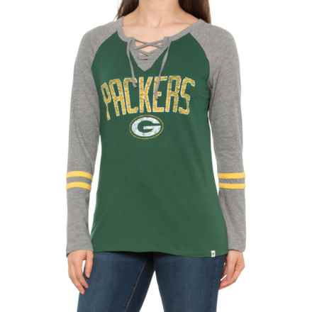 47Brand Green Bay Packers Arch Out Frankie Lace-Up Shirt - Long Sleeve in Elm Green