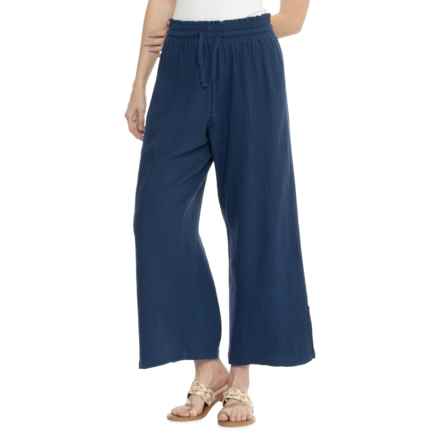 4OUR Dreamers Cotton Gauze Drawstring Waist Cropped Cover-Up Pants in Navy
