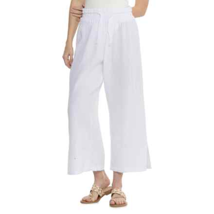 4OUR Dreamers Cotton Gauze Drawstring Waist Cropped Cover-Up Pants in White