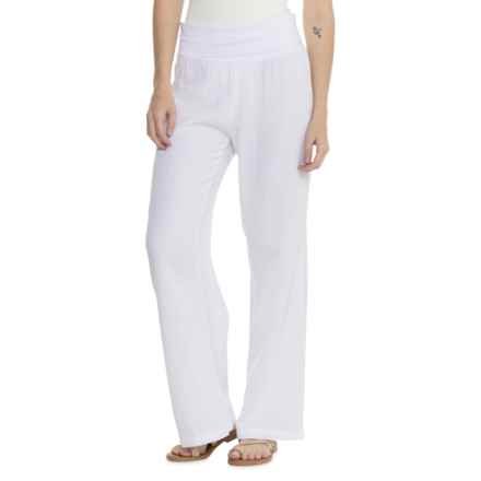 4OUR Dreamers Cotton Gauze Foldover Waist Cover-Up Pants in White