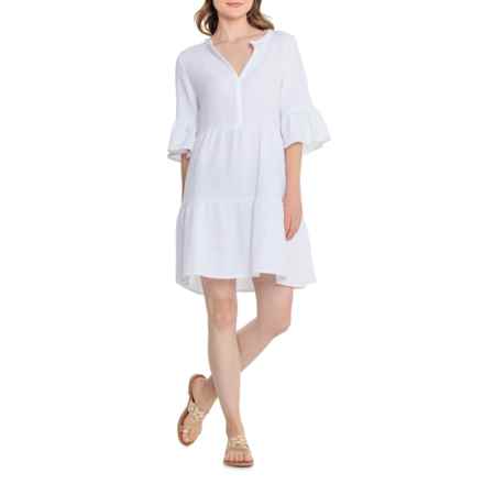 4OUR Dreamers Cotton Gauze Tiered Cover-Up Dress - Elbow Sleeve in White Gauze