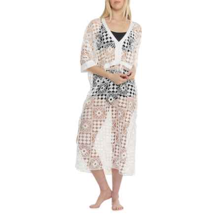 4OUR Dreamers Crochet Tie-Waist Kaftan Cover-Up Dress - Elbow Sleeve in White