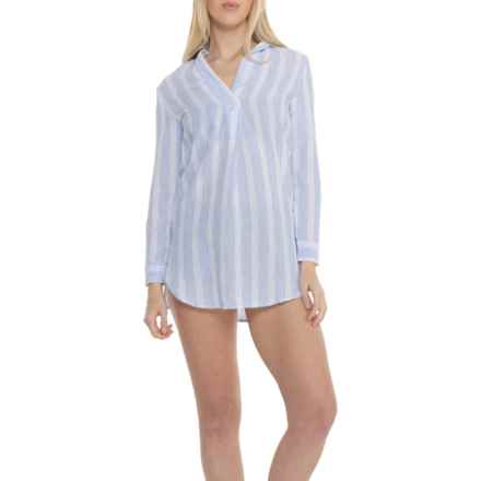4OUR Dreamers Roll-Tab Gauze Tunic Shirt - Long Sleeve in Stripes