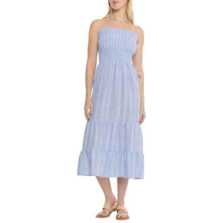 4OUR Dreamers Smocked Tube Top Maxi Dress - Sleeveless in Blue Stripes