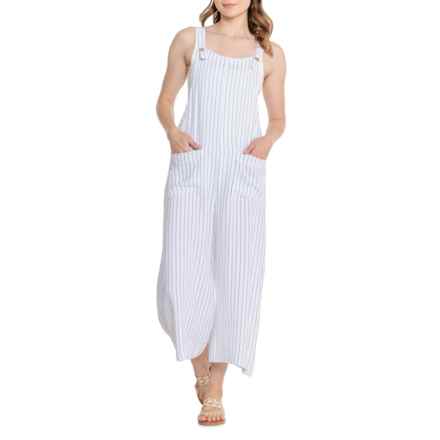 4OUR Dreamers Striped Jumpsuit Overalls - Sleeveless in White Ground/Black Stripe