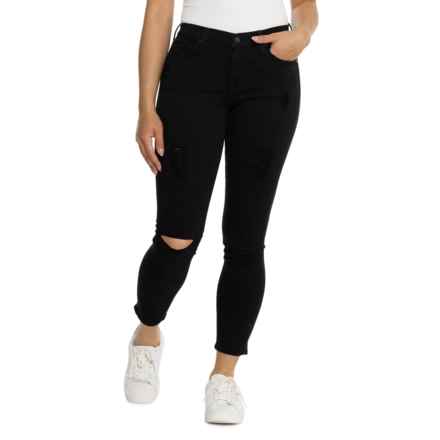 7 for All Mankind Gwenevere Skinny Ankle Denim Jeans in Night Black Destruction