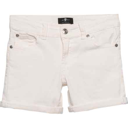 Little Girls Rolled-Cuff Denim Shorts - 4” in Clean White