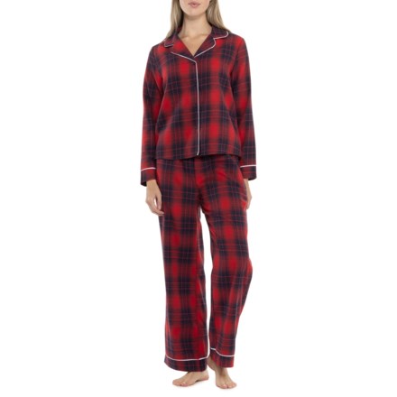 (取寄) プレイド ヤーン-ダイド ノッチ カラー フランネル パジャマ - ロング スリーブ 89TH AND MADISON Plaid Yarn-Dyed Notch Collar Flannel Pajamas - Long Sleeve  Red/Black Plaid Plaid Yarn Dyed Notch Collar Flannel Pajamas Long Sleeve in Women