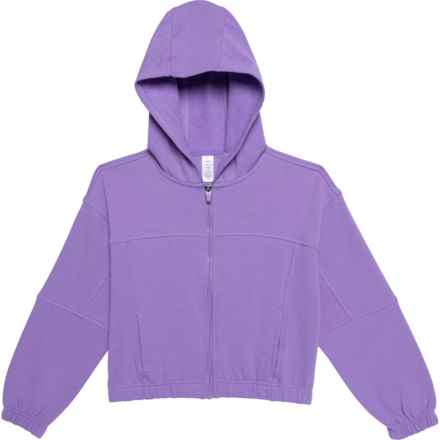 90 Degree by Reflex Big Girls Cloud Plush Ludlow Crop Hoodie in Paisley Purple