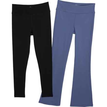 90 Degree by Reflex Big Girls Lux Lana Crossover Tights and Everyday High Rise Flared Leg Pants - 2-Pack in Black/Gray Blue