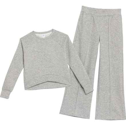 90 Degree by Reflex Big Girls Maeve Cropped Sweatshirt and Wide Leg Sweatpants Set in Htr.Grey