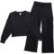 90 Degree by Reflex Big Girls Meli Cropped Crew Sweatshirt and Wide Leg Cargo Pants Set in Black