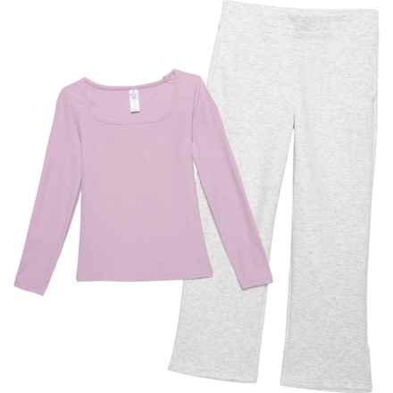 90 Degree by Reflex Big Girls Rib Square Neck Shirt and Straight Leg Pants Set - Long Sleeve in Fair Orchid/Htr.Lt.Grey