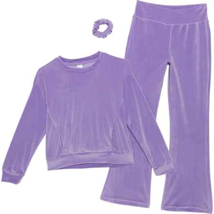 90 Degree by Reflex Big Girls Rib Velour Ember Shirt and Flared Leg Pants Set in Paisley Purple