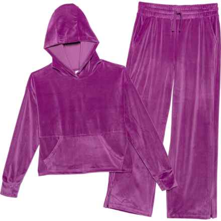 90 Degree by Reflex Big Girls Rib Velour Hoodie and Straight Leg Pants Set in Purple Wine