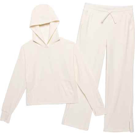 90 Degree by Reflex Big Girls Rib Velour Hoodie and Straight Leg Pants Set in Sugar Swizzle