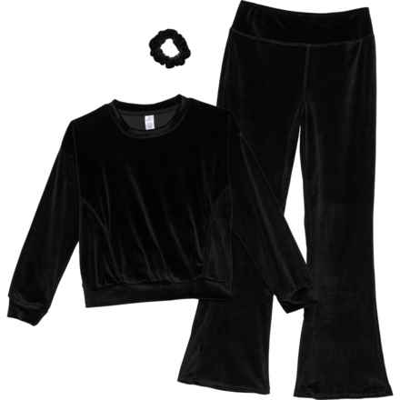 90 Degree by Reflex Big Girls Ribbed Velour Ember Shirt and Flared Leg Pants Set - Long Sleeve in Black