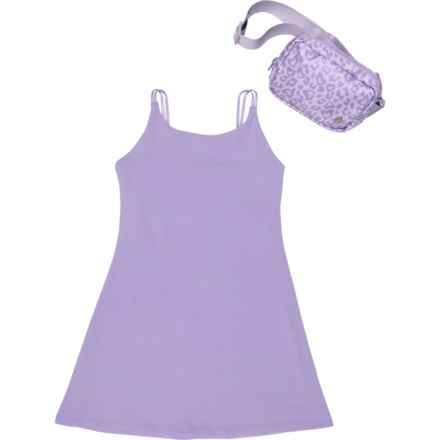 90 Degree by Reflex Big Girls Topspin Shelf Bra Dress and Waist Pack Set - Sleeveless in Sand Verbena/Loving Leopard Sand Verbena